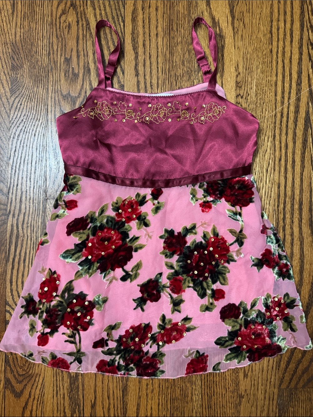 Vintage Y2K Limited Too Pink Velvet Burnout Floral Cami Tank XXS 6/7